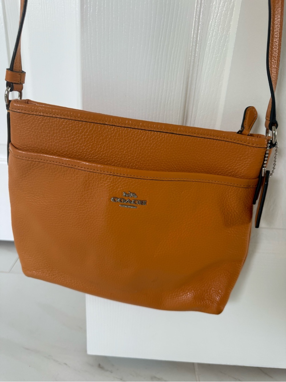 Coach Pebbled Leather Crossbody in Orange